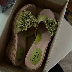 BOC Spring Green Flower Heeled Wedge Sandals Y2K 2000s